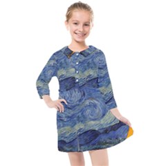 The Starry Night Starry Night Over The Rhne Pain Kids  Quarter Sleeve Shirt Dress by Sudhe