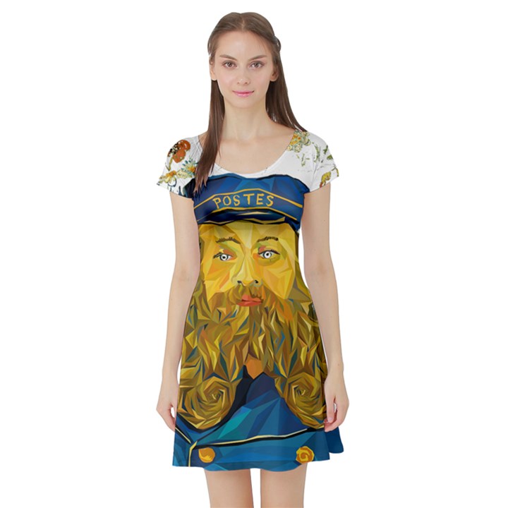 Vincent Van Gogh Cartoon Beard Illustration Bearde Short Sleeve Skater Dress