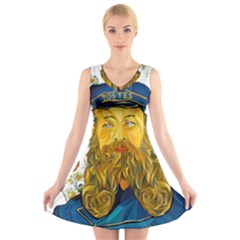 Vincent Van Gogh Cartoon Beard Illustration Bearde V-neck Sleeveless Dress by Sudhe