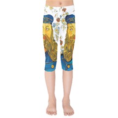 Vincent Van Gogh Cartoon Beard Illustration Bearde Kids  Capri Leggings  by Sudhe