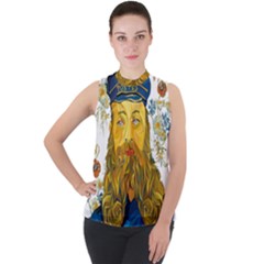 Vincent Van Gogh Cartoon Beard Illustration Bearde Mock Neck Chiffon Sleeveless Top by Sudhe