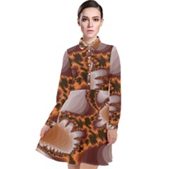 Fractal Pattern Shades Of Brown Long Sleeve Chiffon Shirt Dress