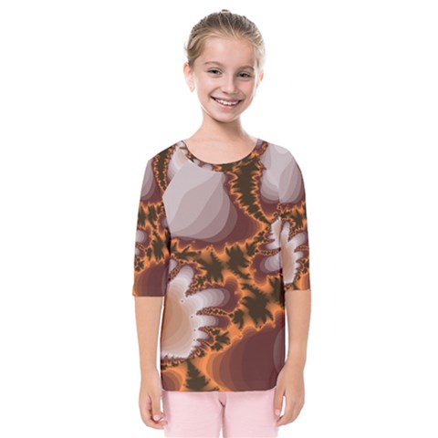 Fractal Pattern Shades Of Brown Kids  Quarter Sleeve Raglan Tee by Pakrebo