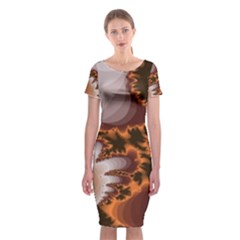 Fractal Pattern Shades Of Brown Classic Short Sleeve Midi Dress by Pakrebo