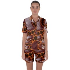 Fractal Pattern Shades Of Brown Satin Short Sleeve Pyjamas Set by Pakrebo