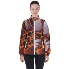 Fractal Pattern Shades Of Brown Women s High Neck Windbreaker by Pakrebo