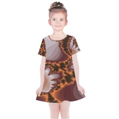 Fractal Pattern Shades Of Brown Kids  Simple Cotton Dress by Pakrebo