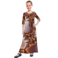 Fractal Pattern Shades Of Brown Kids  Quarter Sleeve Maxi Dress by Pakrebo