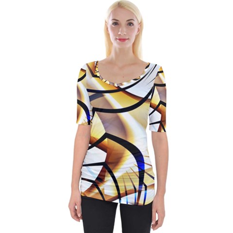 Pattern Fractal Gold Pointed Wide Neckline Tee by Pakrebo