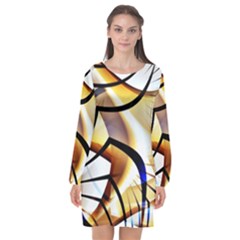 Pattern Fractal Gold Pointed Long Sleeve Chiffon Shift Dress  by Pakrebo