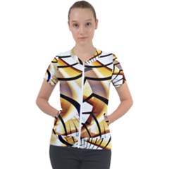 Pattern Fractal Gold Pointed Short Sleeve Zip Up Jacket