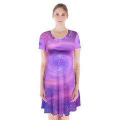 Spiral Strudel Galaxy Eddy Fractal Short Sleeve V-neck Flare Dress by Pakrebo