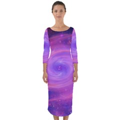 Spiral Strudel Galaxy Eddy Fractal Quarter Sleeve Midi Bodycon Dress by Pakrebo