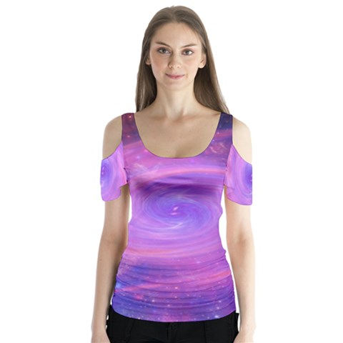 Spiral Strudel Galaxy Eddy Fractal Butterfly Sleeve Cutout Tee  by Pakrebo