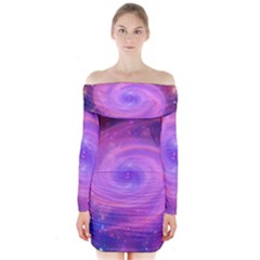 Spiral Strudel Galaxy Eddy Fractal Long Sleeve Off Shoulder Dress by Pakrebo