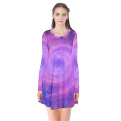 Spiral Strudel Galaxy Eddy Fractal Long Sleeve V-neck Flare Dress by Pakrebo