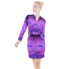 Spiral Strudel Galaxy Eddy Fractal Button Long Sleeve Dress by Pakrebo