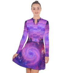 Spiral Strudel Galaxy Eddy Fractal Long Sleeve Panel Dress by Pakrebo