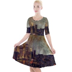 Big City Anorama Quarter Sleeve A-line Dress by Pakrebo