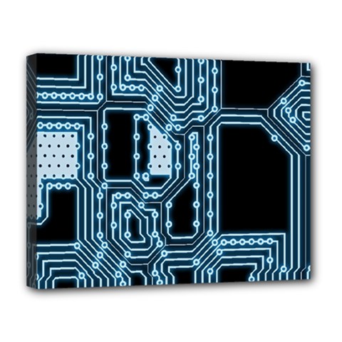 Circuit Pcb Tile Tiling Computer Canvas 14  X 11  (stretched) by Pakrebo