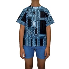 Circuit Pcb Tile Tiling Computer Kids  Short Sleeve Swimwear by Pakrebo