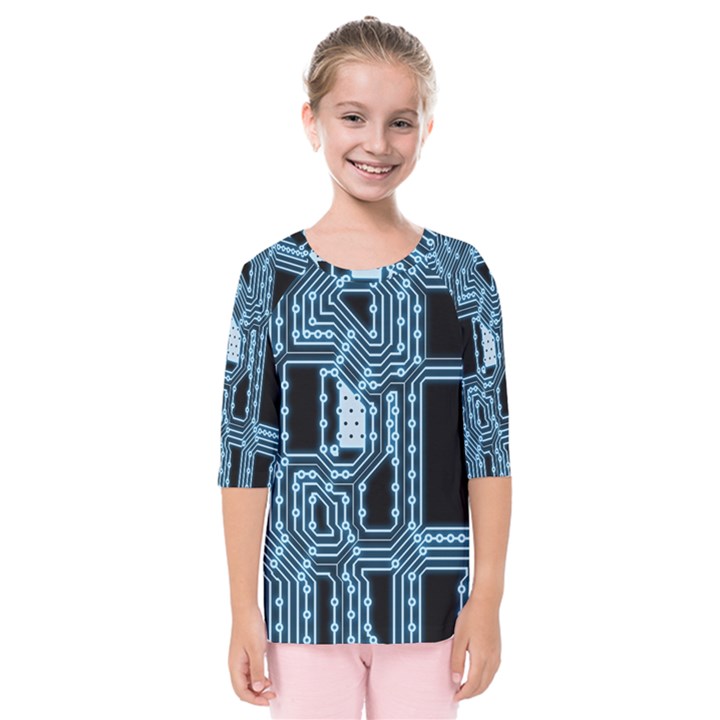 Circuit Pcb Tile Tiling Computer Kids  Quarter Sleeve Raglan Tee