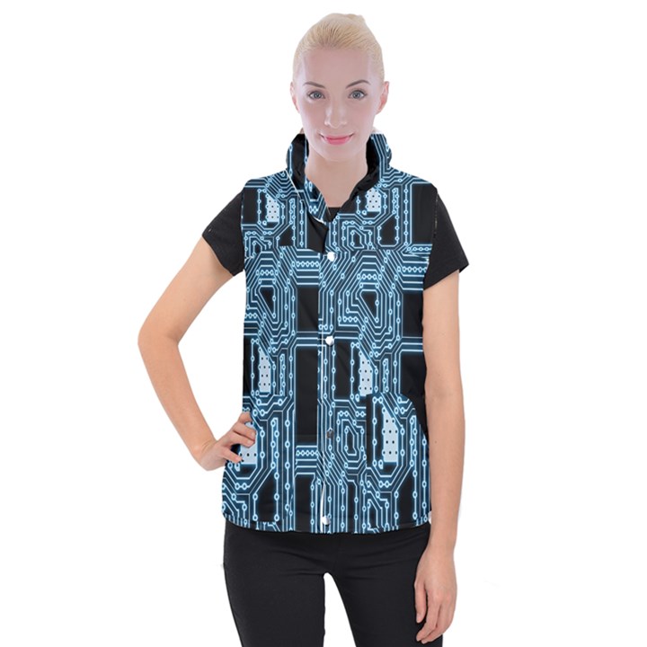 Circuit Pcb Tile Tiling Computer Women s Button Up Vest