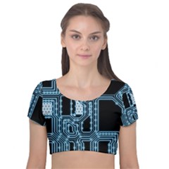 Circuit Pcb Tile Tiling Computer Velvet Short Sleeve Crop Top  by Pakrebo