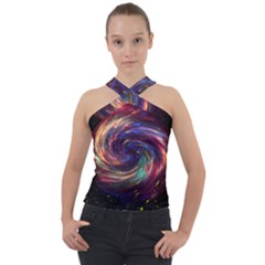 Cassiopeia Supernova Cassiopeia Cross Neck Velour Top