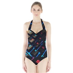 Keyboard Gamer Computer Technology Halter Swimsuit by Pakrebo