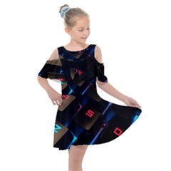 Keyboard Gamer Computer Technology Kids  Shoulder Cutout Chiffon Dress by Pakrebo