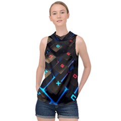 Keyboard Gamer Computer Technology High Neck Satin Top by Pakrebo