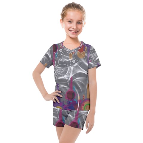 Flora Entwine Fractals Flowers Kids  Mesh Tee And Shorts Set by Pakrebo