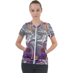 Flora Entwine Fractals Flowers Short Sleeve Zip Up Jacket