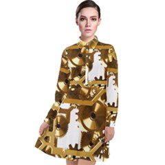 Cogs Gears Tiling Cogwheel Long Sleeve Chiffon Shirt Dress