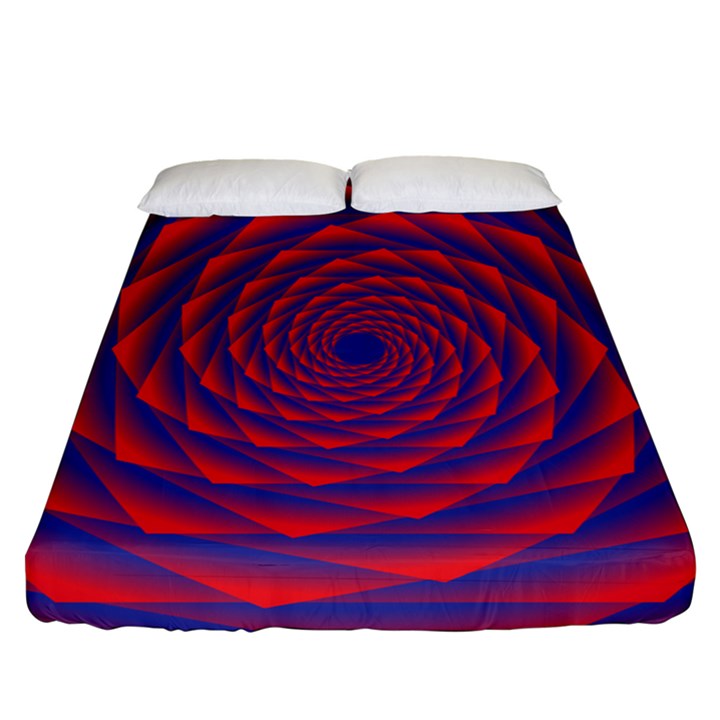 Fractal Rose Blue Red Fitted Sheet (Queen Size)