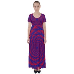 Fractal Rose Blue Red High Waist Short Sleeve Maxi Dress by Pakrebo