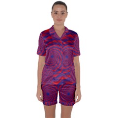 Fractal Rose Blue Red Satin Short Sleeve Pyjamas Set by Pakrebo