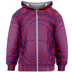 Fractal Rose Blue Red Kids  Zipper Hoodie Without Drawstring by Pakrebo