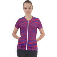 Fractal Rose Blue Red Short Sleeve Zip Up Jacket