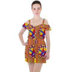 Graphic Design Graphic Design Ruffle Cut Out Chiffon Playsuit