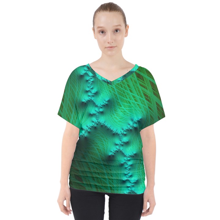 Fractal Maths Design Backdrop V-Neck Dolman Drape Top