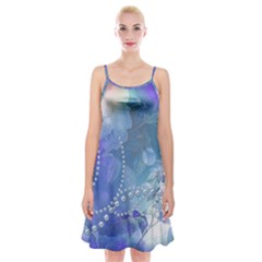 Wonderful Floral Design With Pearls Spaghetti Strap Velvet Dress