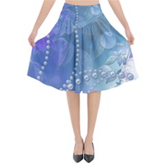 Wonderful Floral Design With Pearls Flared Midi Skirt by FantasyWorld7