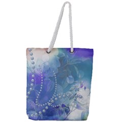 Wonderful Floral Design With Pearls Full Print Rope Handle Tote (large) by FantasyWorld7