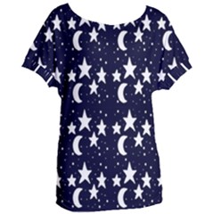 Starry Night Cartoon Print Pattern Women s Oversized Tee