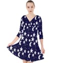 Starry Night Cartoon Print Pattern Quarter Sleeve Front Wrap Dress View1