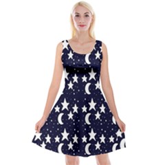 Starry Night Cartoon Print Pattern Reversible Velvet Sleeveless Dress