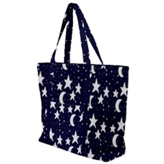 Starry Night Cartoon Print Pattern Zip Up Canvas Bag