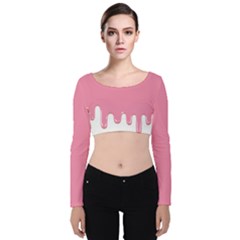 Ice Cream Pink Melting Background Velvet Long Sleeve Crop Top by genx